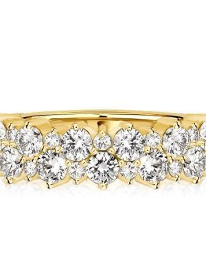 18K Gold Plated Sterling Silver Double Row Round Cut Half Eternity Wedding Band