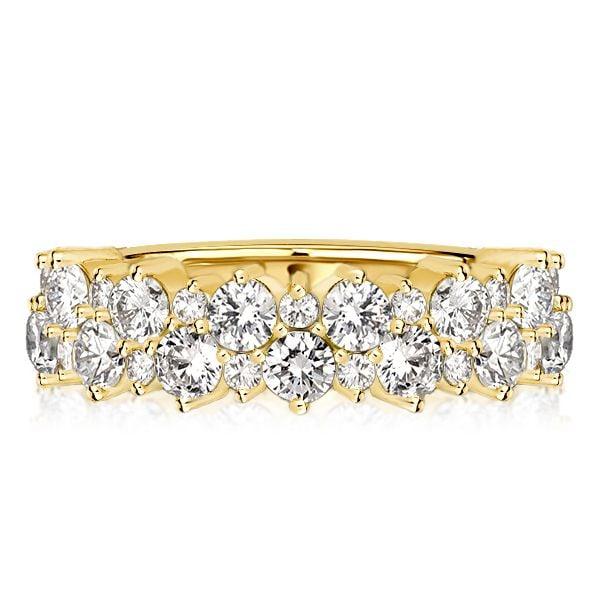 18K Gold Plated Sterling Silver Double Row Round Cut Half Eternity Wedding Band