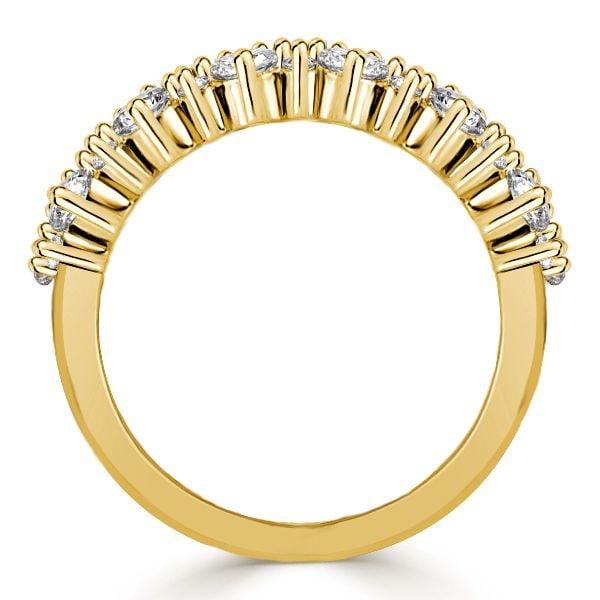 18K Gold Plated Sterling Silver Double Row Round Cut Half Eternity Wedding Band