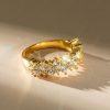 18K Gold Plated Sterling Silver Double Row Round Cut Half Eternity Wedding Band
