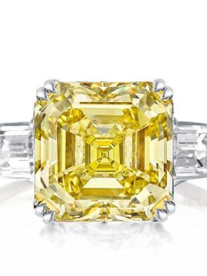 Yellow Sapphire Asscher Cut Three Stone Engagement Ring - Sterling Silver
