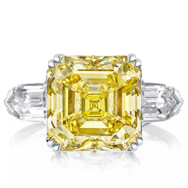 Yellow Sapphire Asscher Cut Three Stone Engagement Ring - Sterling Silver