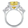 Yellow Sapphire Asscher Cut Three Stone Engagement Ring - Sterling Silver