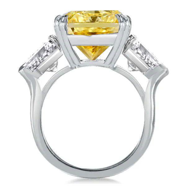 Yellow Sapphire Asscher Cut Three Stone Engagement Ring - Sterling Silver