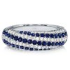 White & Blue Sapphire Swirl Ring - Sterling Silver Anniversary Wedding Band