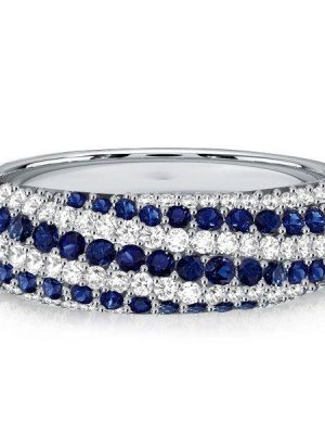 White & Blue Sapphire Swirl Ring - Sterling Silver Anniversary Wedding Band