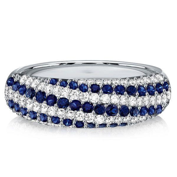White & Blue Sapphire Swirl Ring - Sterling Silver Anniversary Wedding Band