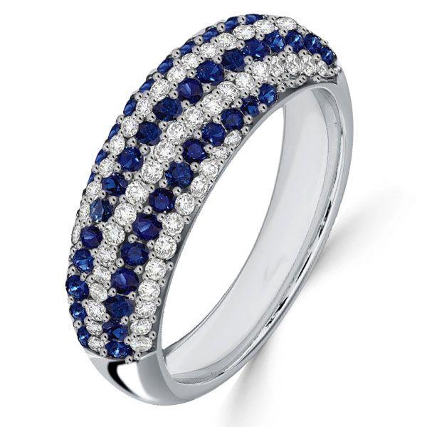 White & Blue Sapphire Swirl Ring - Sterling Silver Anniversary Wedding Band