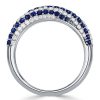 White & Blue Sapphire Swirl Ring - Sterling Silver Anniversary Wedding Band