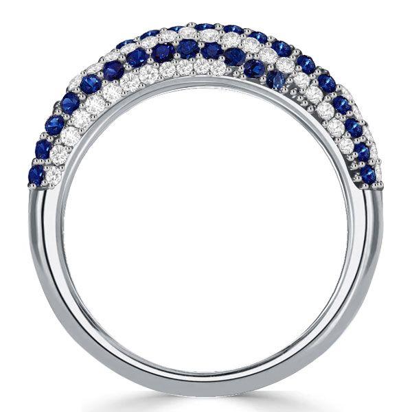 White & Blue Sapphire Swirl Ring - Sterling Silver Anniversary Wedding Band