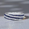 White & Blue Sapphire Swirl Ring - Sterling Silver Anniversary Wedding Band