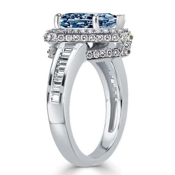 Blue Topaz Halo Bridal Set Engagement Ring Set in Sterling Silver