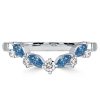 Blue Topaz Halo Bridal Set Engagement Ring Set in Sterling Silver