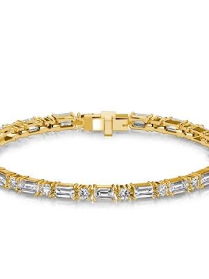 Sterling Silver Baguette and Round Cut Tennis Bracelet | Wedding & Anniversary Jewelry