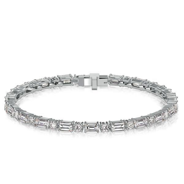 Sterling Silver Baguette and Round Cut Tennis Bracelet | Wedding & Anniversary Jewelry