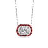 Halo Cushion Cut Garnet Pendant Necklace - Sterling Silver