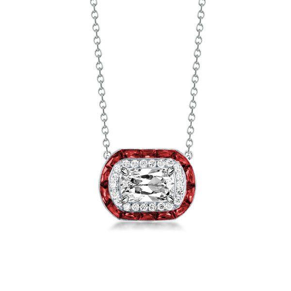 Halo Cushion Cut Garnet Pendant Necklace - Sterling Silver