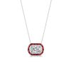 Halo Cushion Cut Garnet Pendant Necklace - Sterling Silver