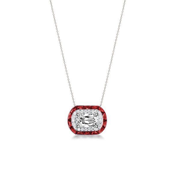 Halo Cushion Cut Garnet Pendant Necklace - Sterling Silver