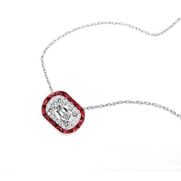 Halo Cushion Cut Garnet Pendant Necklace - Sterling Silver