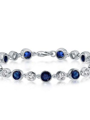 Sterling Silver Alternating White & Blue Sapphire Tennis Bracelet (7.50 CT. TW)
