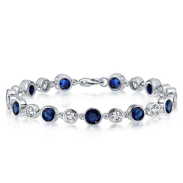 Sterling Silver Alternating White & Blue Sapphire Tennis Bracelet (7.50 CT. TW)
