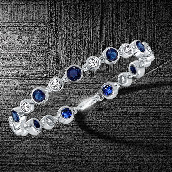 Sterling Silver Alternating White & Blue Sapphire Tennis Bracelet (7.50 CT. TW)