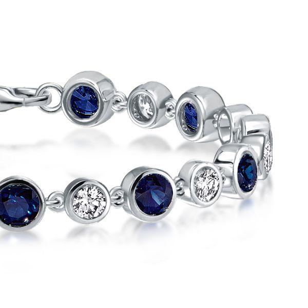 Sterling Silver Alternating White & Blue Sapphire Tennis Bracelet (7.50 CT. TW)