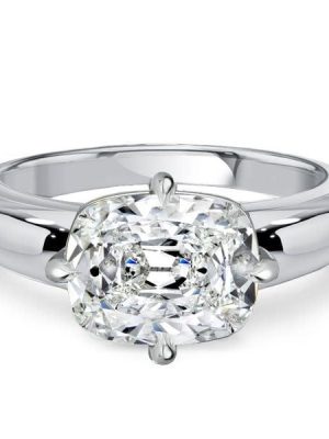 East West White Sapphire Cushion Cut Engagement Ring in Sterling Silver