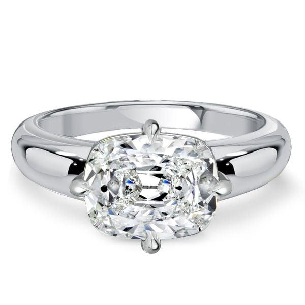 East West White Sapphire Cushion Cut Engagement Ring in Sterling Silver