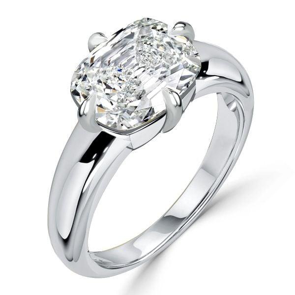 East West White Sapphire Cushion Cut Engagement Ring in Sterling Silver