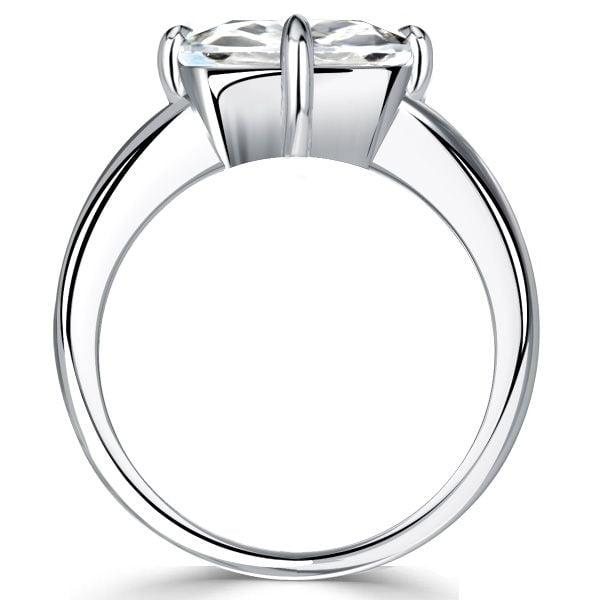 East West White Sapphire Cushion Cut Engagement Ring in Sterling Silver