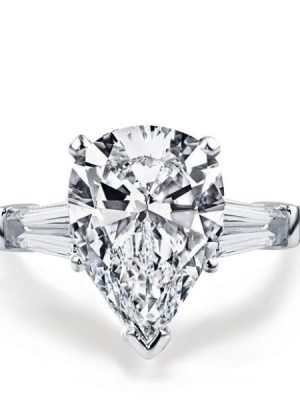 Pear-Cut Created White Sapphire Sterling Silver Three-Stone Engagement Ring