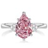 Pear Shaped Pink Simulated Diamond Ring - Sterling Silver Promise Ring for Women