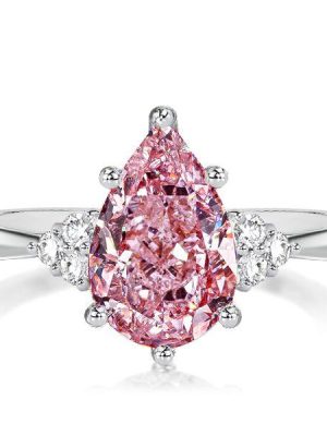 Pear Shaped Pink Simulated Diamond Ring - Sterling Silver Promise Ring for Women