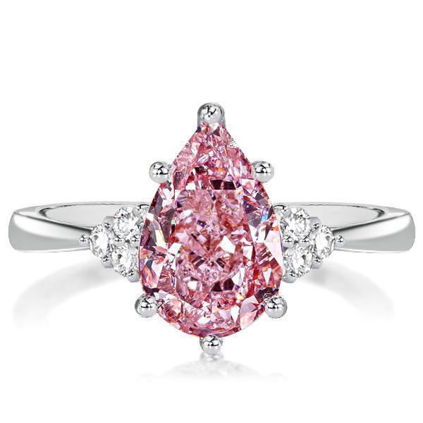 Pear Shaped Pink Simulated Diamond Ring - Sterling Silver Promise Ring for Women