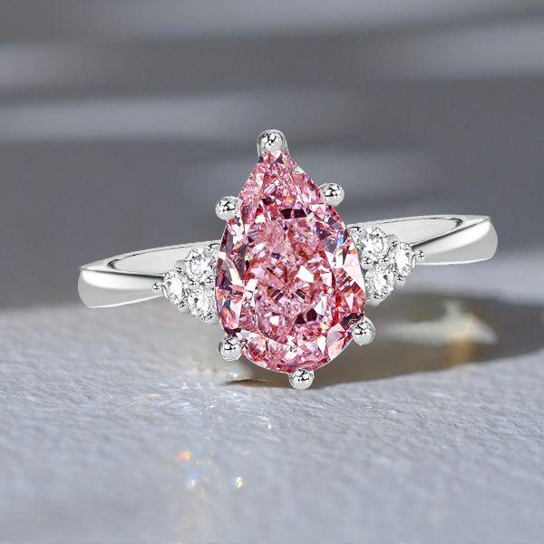 Pear Shaped Pink Simulated Diamond Ring - Sterling Silver Promise Ring for Women