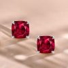 Cushion Cut Ruby and Sapphire Stud Earrings in Rhodium-Plated Sterling Silver