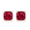 Cushion Cut Ruby and Sapphire Stud Earrings in Rhodium-Plated Sterling Silver