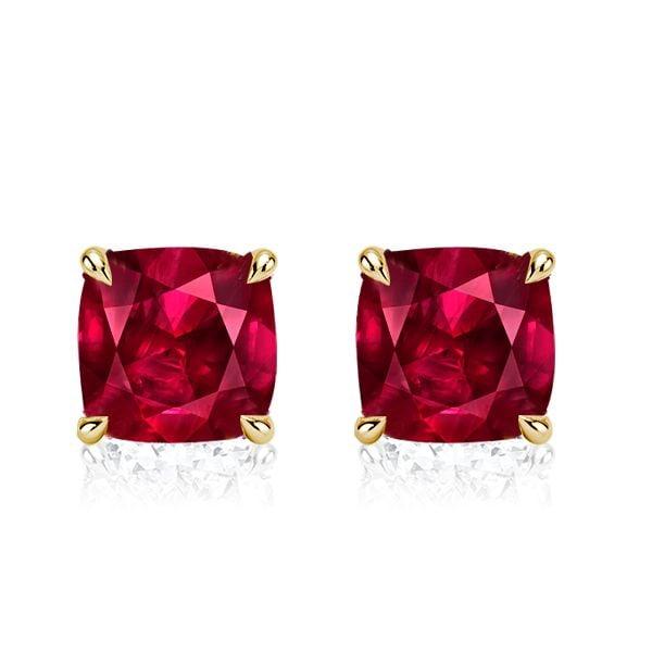 Cushion Cut Ruby and Sapphire Stud Earrings in Rhodium-Plated Sterling Silver