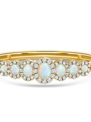 18K Gold Plated Sterling Silver Opal Bangle Bracelet | Antique Finish | 7 Inch