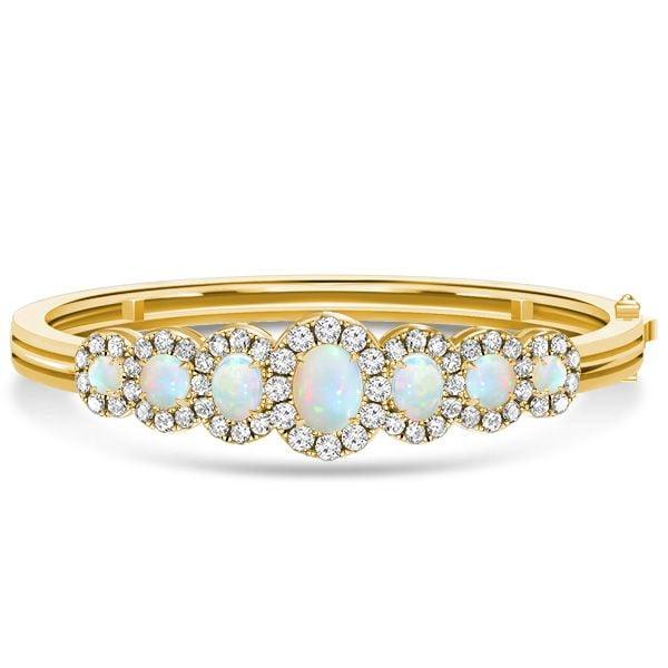 18K Gold Plated Sterling Silver Opal Bangle Bracelet | Antique Finish | 7 Inch