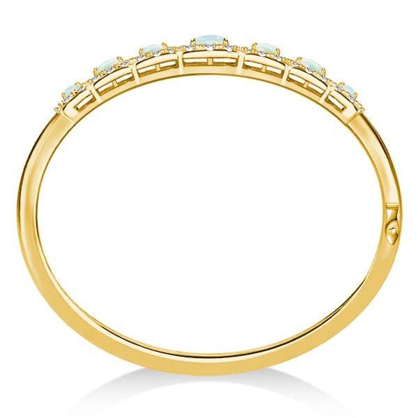 18K Gold Plated Sterling Silver Opal Bangle Bracelet | Antique Finish | 7 Inch