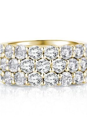 Golden Triple Row Created White Sapphire Wedding Band - 18K Gold Plated Sterling Silver