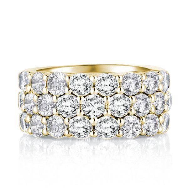 Golden Triple Row Created White Sapphire Wedding Band - 18K Gold Plated Sterling Silver