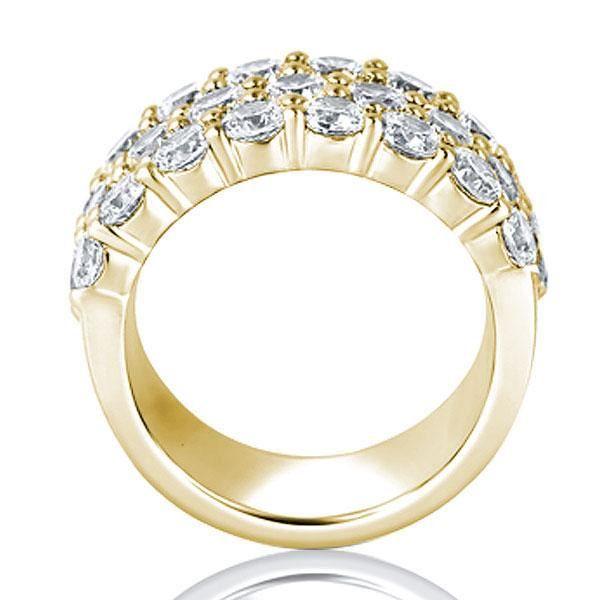 Golden Triple Row Created White Sapphire Wedding Band - 18K Gold Plated Sterling Silver