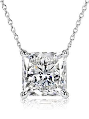 Sterling Silver Princess Cut Solitaire Pendant Necklace for Women