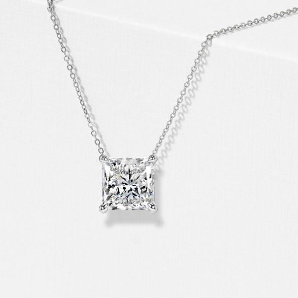 Sterling Silver Princess Cut Solitaire Pendant Necklace for Women