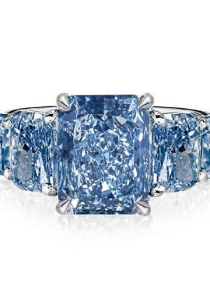 Radiant Cut Blue Topaz Five Stone Wedding Ring in Sterling Silver