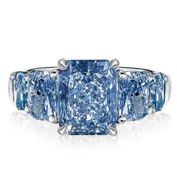 Radiant Cut Blue Topaz Five Stone Wedding Ring in Sterling Silver